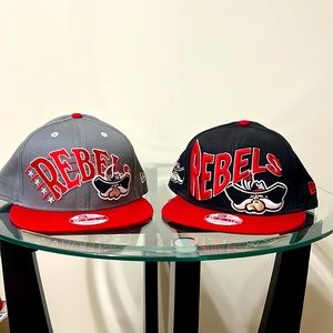 Lot of 2 new era hats. One is red and black and the other is gray and red. UNLV